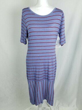 LulaRoe Julia Dress Womens Large Multicolor Stretch Striped Purple Blue